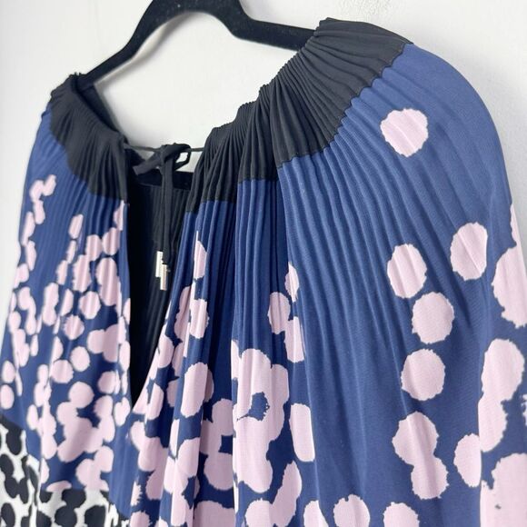 DIANE VON FURSTENBERG | Mikino Colorblock Pleated Dot Print Top Women’s Size 14 - Picture 3 of 10